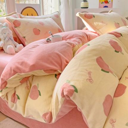 91家纺网 家纺一手货源 找家纺 （总）包小包 2023直播爆款220g高克重印花小清新牛奶绒四件套  提供买家秀