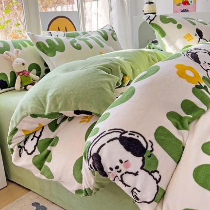 91家纺网 家纺一手货源 找家纺 （总）包小包 2023直播爆款220g高克重印花小清新牛奶绒四件套  提供买家秀