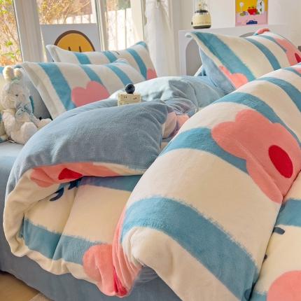 91家纺网 家纺一手货源 找家纺 （总）包小包 2023直播爆款220g高克重印花小清新牛奶绒四件套  提供买家秀