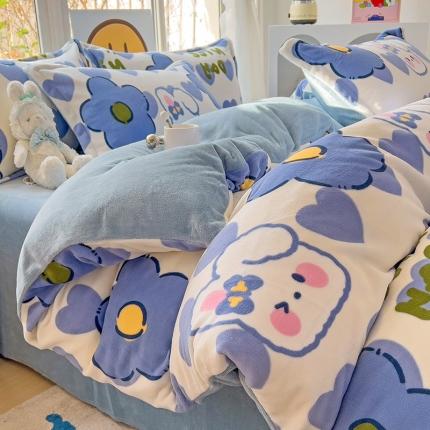 91家纺网 家纺一手货源 找家纺 （总）包小包 2023直播爆款220g高克重印花小清新牛奶绒四件套  提供买家秀