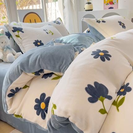 91家纺网 家纺一手货源 找家纺 （总）包小包 2023直播爆款220g高克重印花小清新牛奶绒四件套  提供买家秀