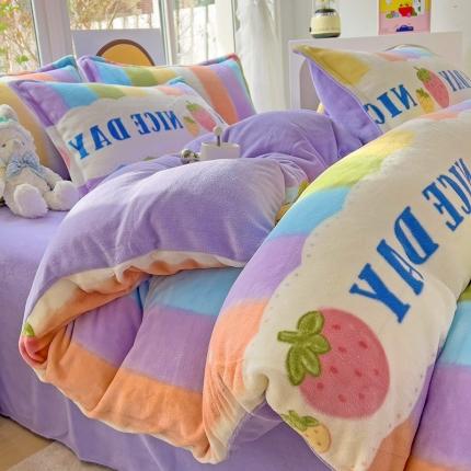 91家纺网 家纺一手货源 找家纺 （总）包小包 2023直播爆款220g高克重印花小清新牛奶绒四件套  提供买家秀