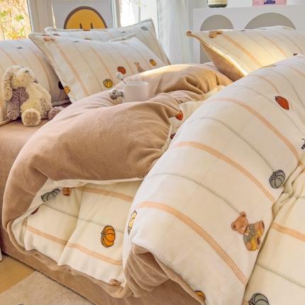 91家纺网 家纺一手货源 找家纺 （总）包小包 2023直播爆款220g高克重印花小清新牛奶绒四件套  提供买家秀