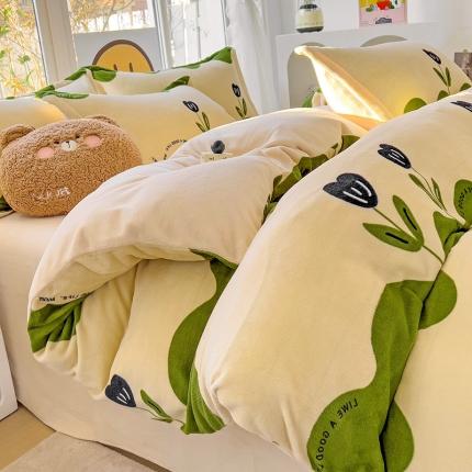 91家纺网 家纺一手货源 找家纺 （总）包小包 2023直播爆款220g高克重印花小清新牛奶绒四件套  提供买家秀