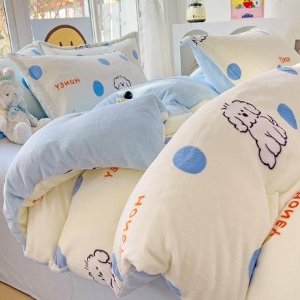 91家纺网 家纺一手货源 找家纺 （总）包小包 2023直播爆款220g高克重印花小清新牛奶绒四件套  提供买家秀