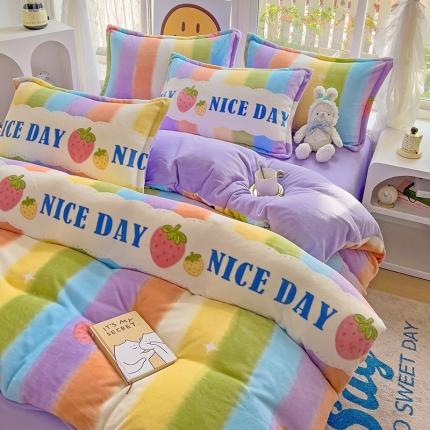 包小包 2023直播爆款220g高克重印花小清新牛奶绒四件套 彩虹甜心