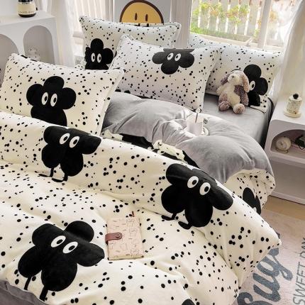 包小包 2023直播爆款220g高克重印花小清新牛奶绒四件套 小煤球