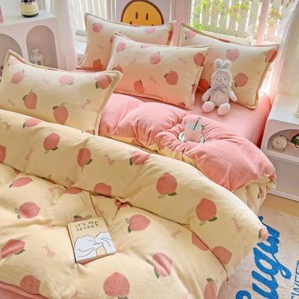 包小包 2023直播爆款220g高克重印花小清新牛奶绒四件套 桃子
