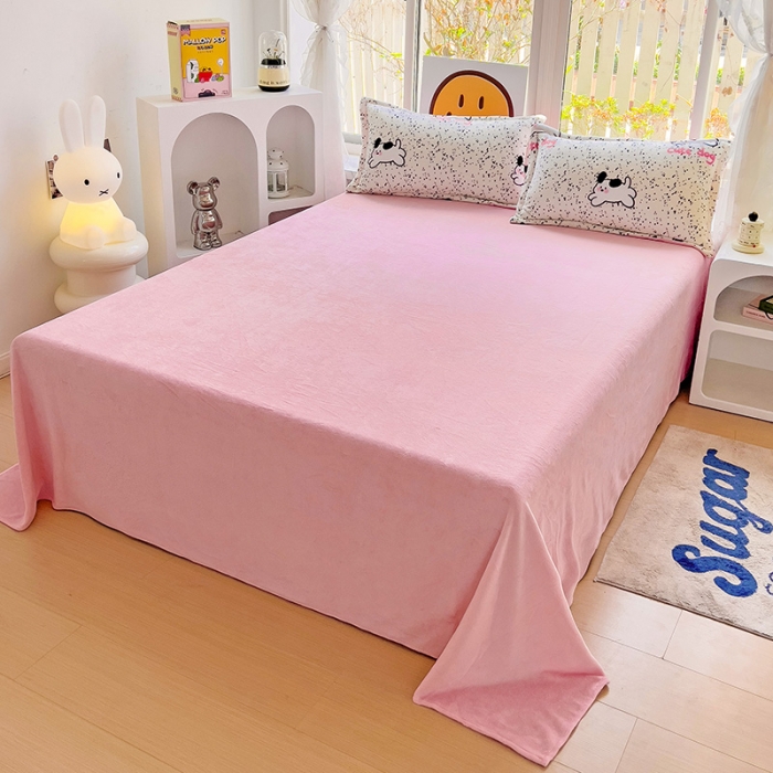 91家纺网 家纺一手货源 找家纺 包小包 2023直播爆款220g高克重印花小清新牛奶绒四件套 星星狗狗