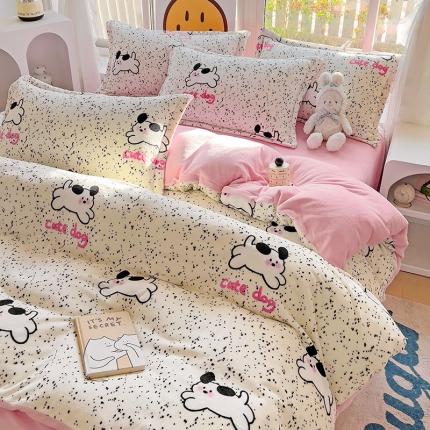 包小包 2023直播爆款220g高克重印花小清新牛奶绒四件套 星星狗狗