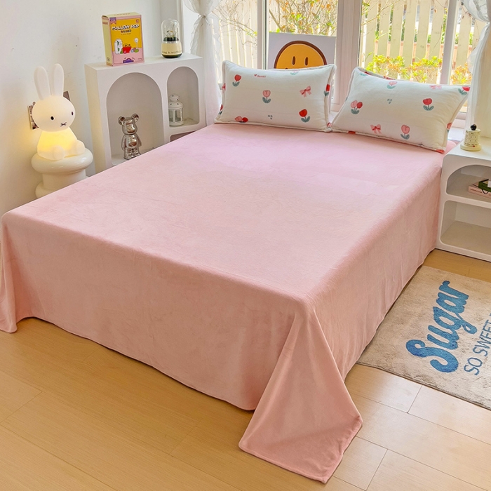 91家纺网 家纺一手货源 找家纺 包小包 2023直播爆款220g高克重印花小清新牛奶绒四件套 郁金香粉