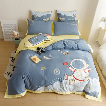 91家纺网 家纺一手货源 找家纺 2023全棉A类40s水洗棉贴布绣花四件套四季儿童学生三件套小清新套件