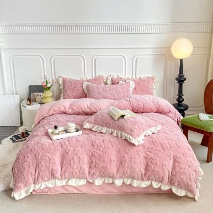 91家纺网 家纺一手货源 找家纺 米莱家纺 2024新款韩版塔芙绒牛奶绒四件套 莫奈花园-粉色