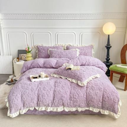91家纺网 家纺一手货源 找家纺 米莱家纺 2024新款韩版塔芙绒牛奶绒四件套 莫奈花园-紫色