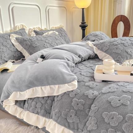 米莱家纺 2024新款韩版塔芙绒牛奶绒四件套 莫奈花园-灰色