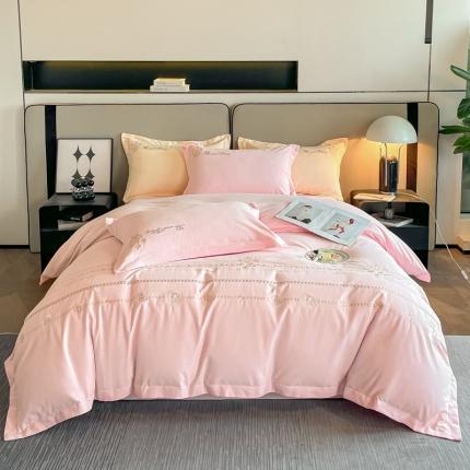 91家纺网 家纺一手货源 找家纺 苏美 2024新款全棉磨毛轻奢刺绣四件套-山茶花系列 山茶花开-粉