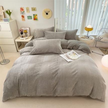 91家纺网 家纺一手货源 找家纺 全季家居 2023新款小清新A类高克重加厚印花牛奶绒被套单件 浅灰