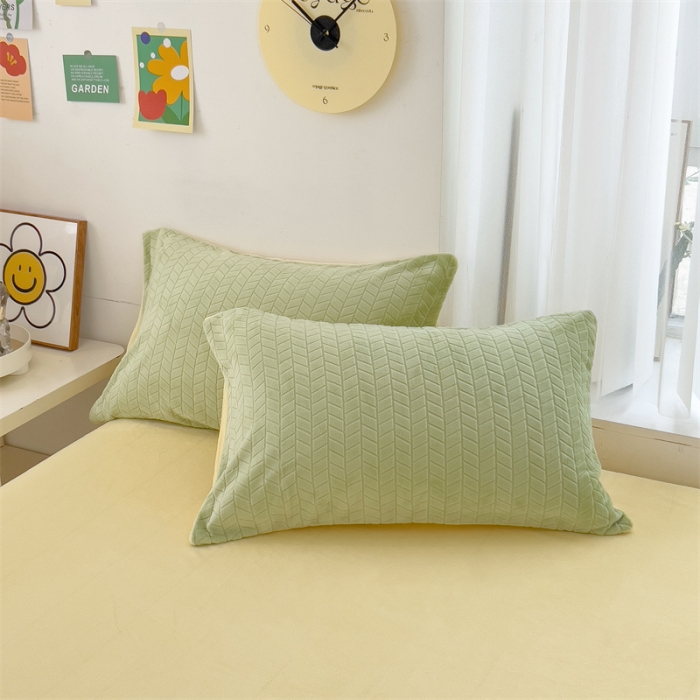 91家纺网 家纺一手货源 找家纺 全季家居 2023新款小清新A类高克重加厚印花牛奶绒被套单件 果绿+奶黄