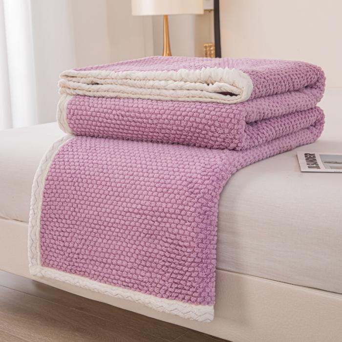 91家纺网 家纺一手货源 找家纺 金来家纺 2024玫瑰绒毛毯 羊羔绒复合毯 盖毯 午睡毯子香芋紫