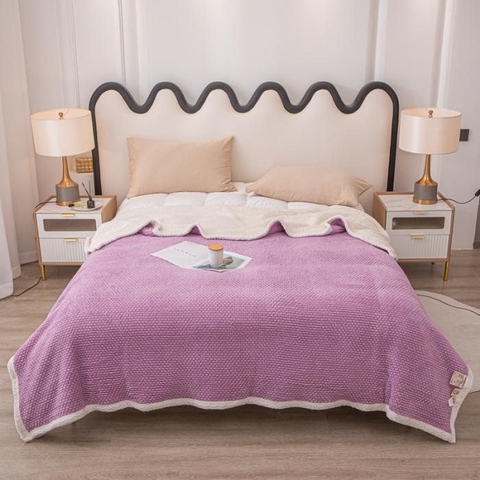 91家纺网 家纺一手货源 找家纺 金来家纺 2024玫瑰绒毛毯 羊羔绒复合毯 盖毯 午睡毯子香芋紫