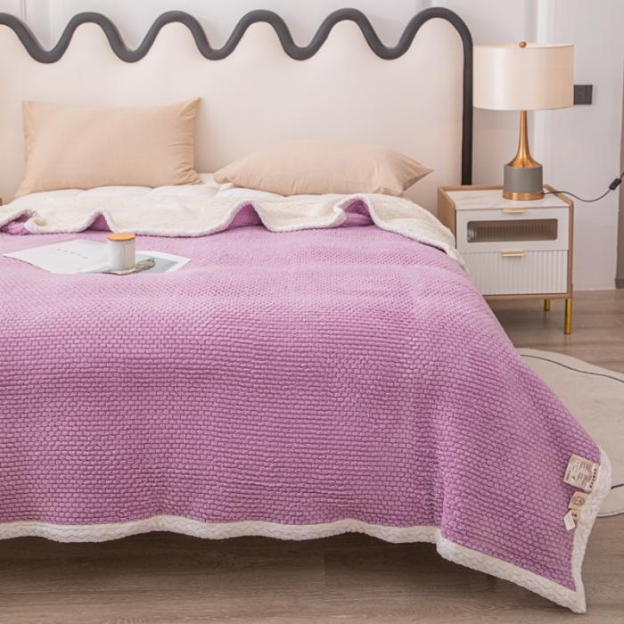 91家纺网 家纺一手货源 找家纺 金来家纺 2024玫瑰绒毛毯 羊羔绒复合毯 盖毯 午睡毯子香芋紫