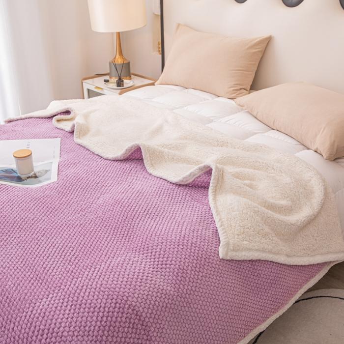 91家纺网 家纺一手货源 找家纺 金来家纺 2024玫瑰绒毛毯 羊羔绒复合毯 盖毯 午睡毯子香芋紫