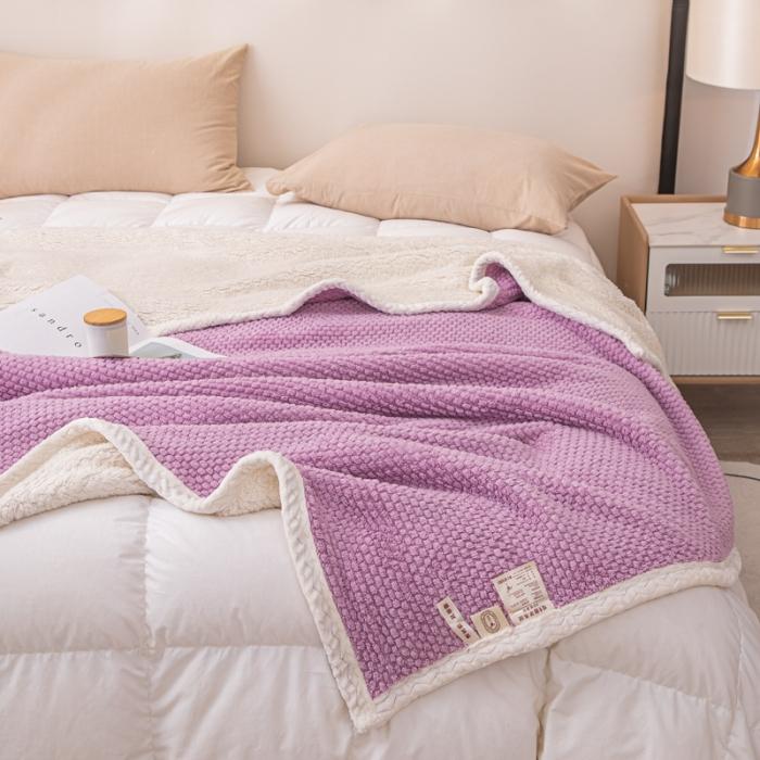 91家纺网 家纺一手货源 找家纺 金来家纺 2024玫瑰绒毛毯 羊羔绒复合毯 盖毯 午睡毯子香芋紫