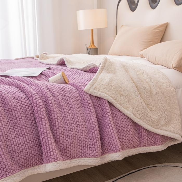 91家纺网 家纺一手货源 找家纺 金来家纺 2024玫瑰绒毛毯 羊羔绒复合毯 盖毯 午睡毯子香芋紫