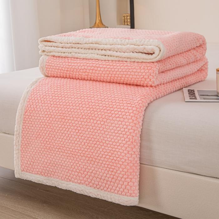 91家纺网 家纺一手货源 找家纺 金来家纺 2024玫瑰绒毛毯 羊羔绒复合毯 盖毯 午睡毯子少女粉