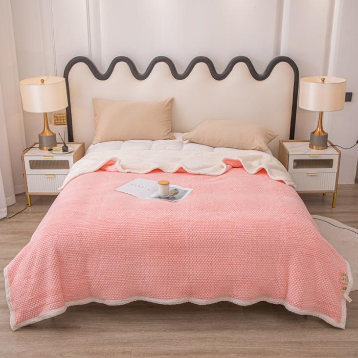 91家纺网 家纺一手货源 找家纺 金来家纺 2024玫瑰绒毛毯 羊羔绒复合毯 盖毯 午睡毯子少女粉