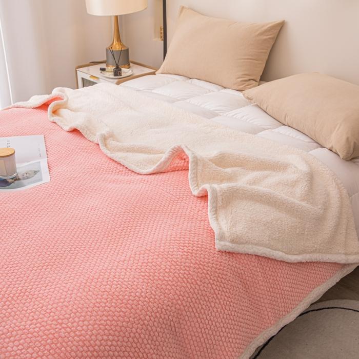 91家纺网 家纺一手货源 找家纺 金来家纺 2024玫瑰绒毛毯 羊羔绒复合毯 盖毯 午睡毯子少女粉