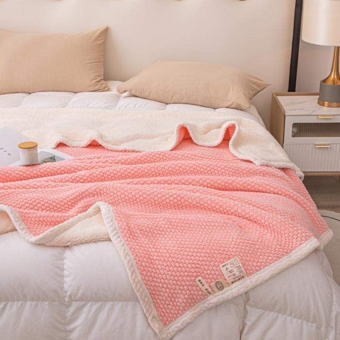 91家纺网 家纺一手货源 找家纺 金来家纺 2024玫瑰绒毛毯 羊羔绒复合毯 盖毯 午睡毯子少女粉