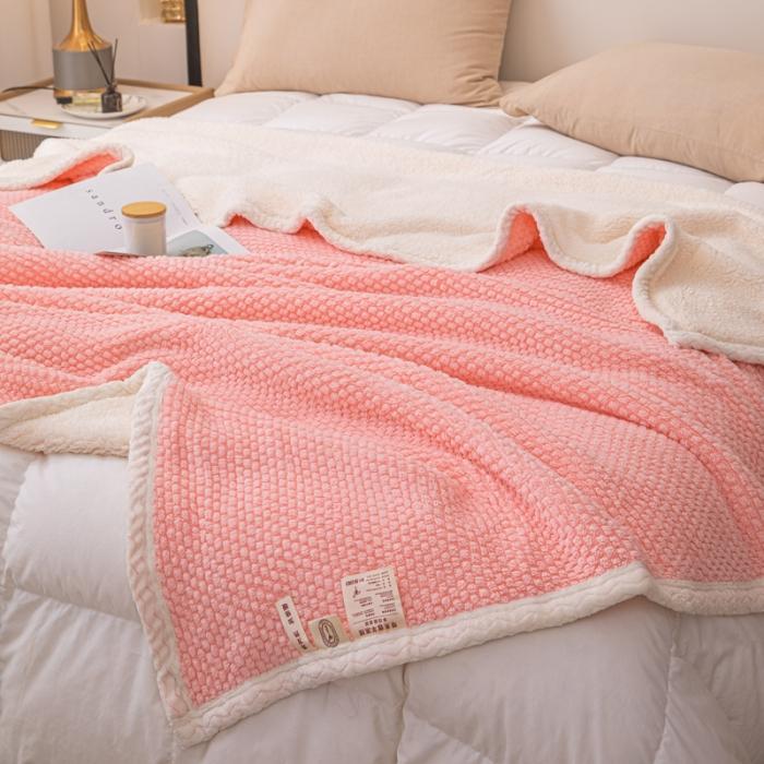 91家纺网 家纺一手货源 找家纺 金来家纺 2024玫瑰绒毛毯 羊羔绒复合毯 盖毯 午睡毯子少女粉