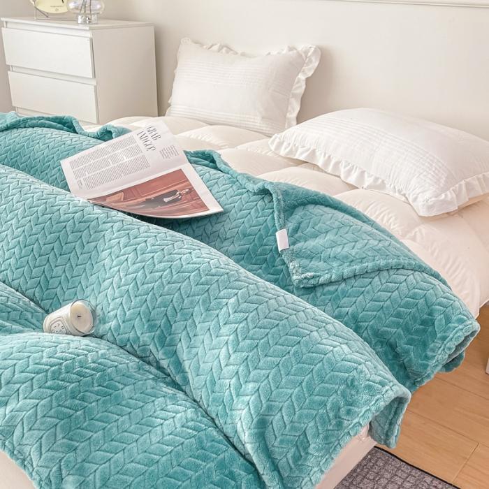 91家纺网 家纺一手货源 找家纺 金来家纺 跨境电商 2024新款法莱绒提花麦穗毛毯  盖毯子办公午睡毯 提花麦穗  绿色