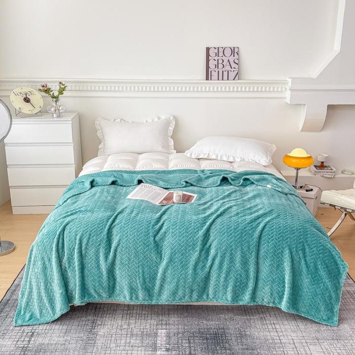 91家纺网 家纺一手货源 找家纺 金来家纺 跨境电商 2024新款法莱绒提花麦穗毛毯  盖毯子办公午睡毯 提花麦穗  绿色