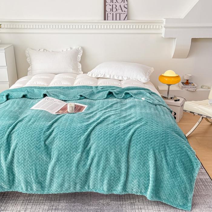 91家纺网 家纺一手货源 找家纺 金来家纺 跨境电商 2024新款法莱绒提花麦穗毛毯  盖毯子办公午睡毯 提花麦穗  绿色