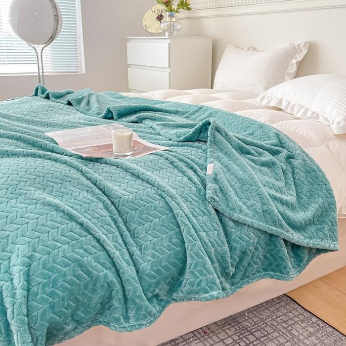 91家纺网 家纺一手货源 找家纺 金来家纺 跨境电商 2024新款法莱绒提花麦穗毛毯  盖毯子办公午睡毯 提花麦穗  绿色