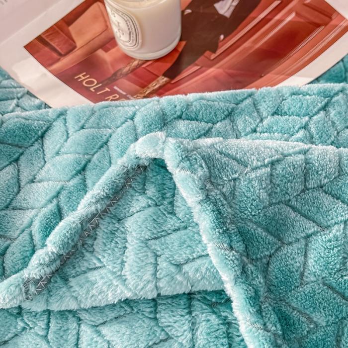 91家纺网 家纺一手货源 找家纺 金来家纺 跨境电商 2024新款法莱绒提花麦穗毛毯  盖毯子办公午睡毯 提花麦穗  绿色