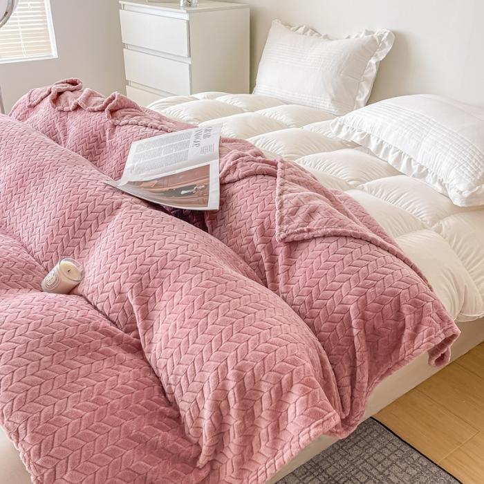 91家纺网 家纺一手货源 找家纺 金来家纺 跨境电商 2024新款法莱绒提花麦穗毛毯  盖毯子办公午睡毯 提花麦穗  豆沙