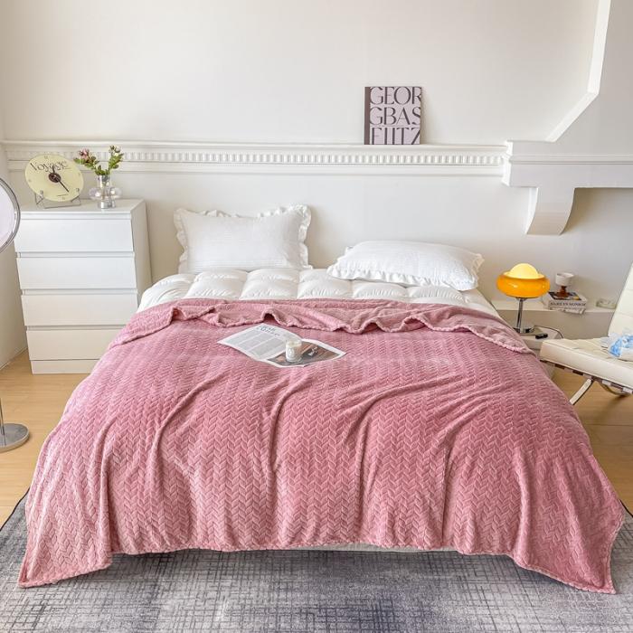 91家纺网 家纺一手货源 找家纺 金来家纺 跨境电商 2024新款法莱绒提花麦穗毛毯  盖毯子办公午睡毯 提花麦穗  豆沙