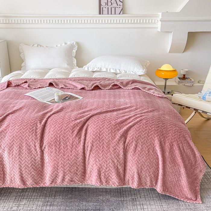 91家纺网 家纺一手货源 找家纺 金来家纺 跨境电商 2024新款法莱绒提花麦穗毛毯  盖毯子办公午睡毯 提花麦穗  豆沙