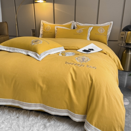 91家纺网 家纺一手货源 找家纺 总）高档礼盒装秋冬爆款加厚加密火山细绒纯棉磨毛四件套全棉刺绣长绒棉床单