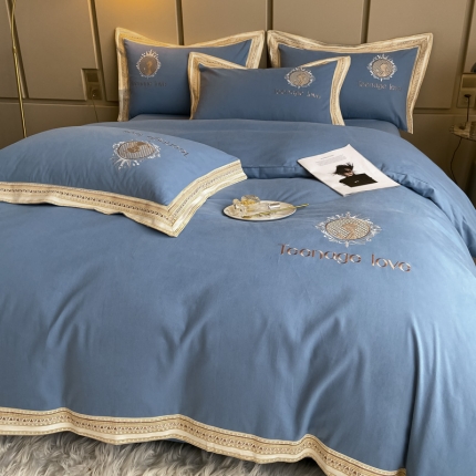 91家纺网 家纺一手货源 找家纺 总）高档礼盒装秋冬爆款加厚加密火山细绒纯棉磨毛四件套全棉刺绣长绒棉床单