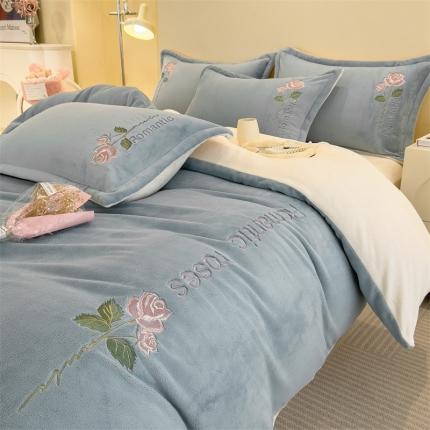 （总）恒爱 2023新款玫瑰情缘230牛奶绒绣花四件套