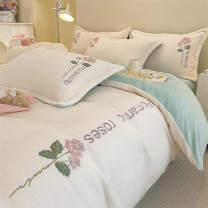 91家纺网 家纺一手货源 找家纺 （总）恒爱 2023新款玫瑰情缘230牛奶绒绣花四件套