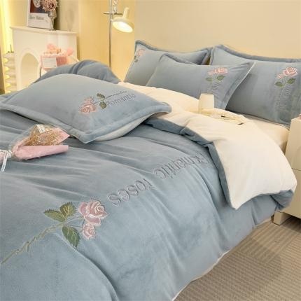 91家纺网 家纺一手货源 找家纺 （总）恒爱 2023新款玫瑰情缘230牛奶绒绣花四件套