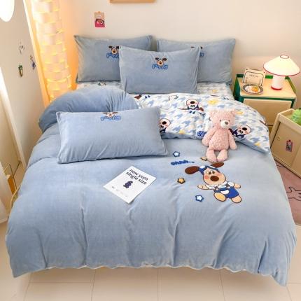 寐居 2023新款印花毛巾绣牛奶绒四件套 毛巾绣-嗨皮小狗