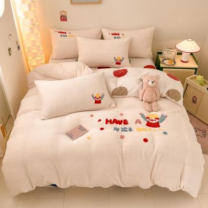 寐居 2023新款印花毛巾绣牛奶绒四件套 毛巾绣-美好生活