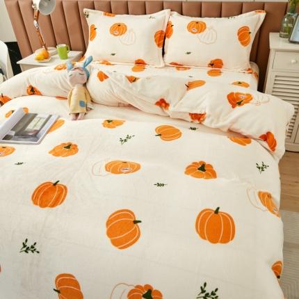 91家纺网 家纺一手货源 找家纺 乐居坊 2023新款高克重牛奶绒印花保暖四件套 贝贝南瓜