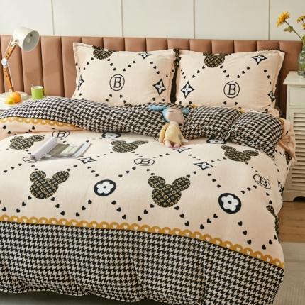 91家纺网 家纺一手货源 找家纺 乐居坊 2023新款高克重牛奶绒印花保暖四件套 超级明星